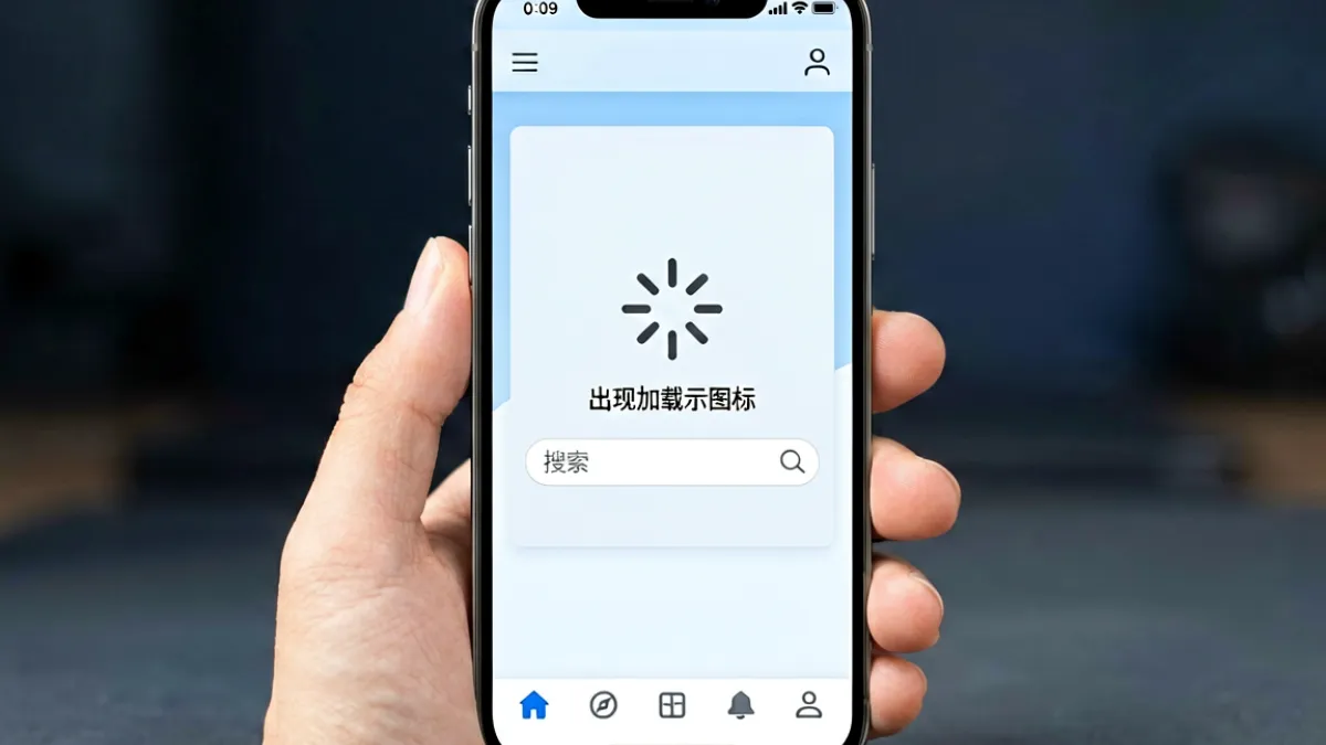手机屏幕显示漫画网站访问界面，页面中出现加载错误提示图标和搜索框，背景为深色渐变